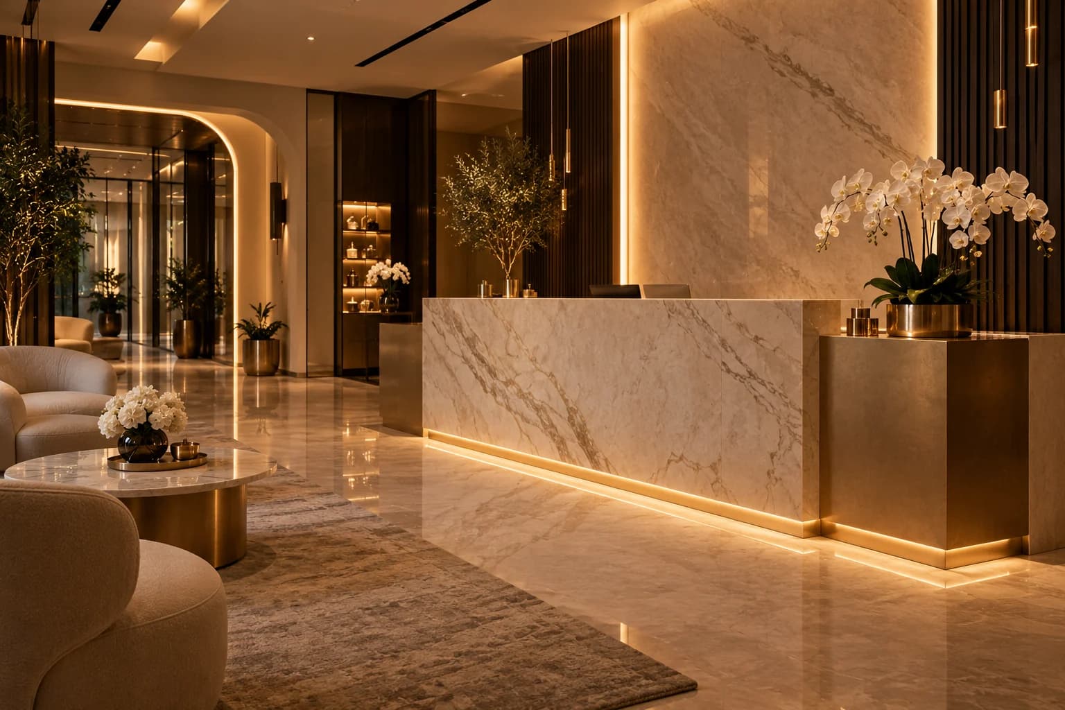 Marble reception of a high-end aesthetic clinic
