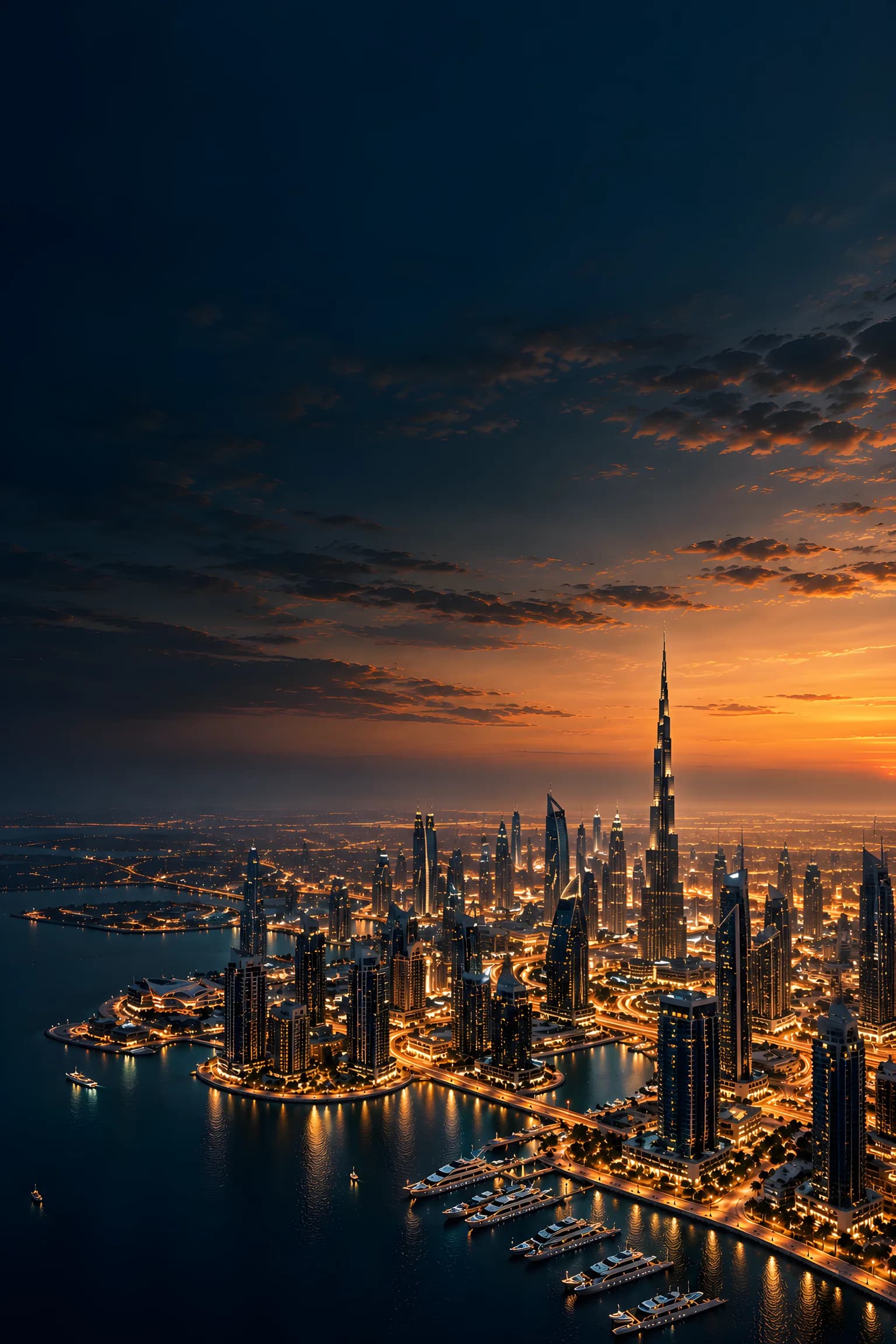 Dubai skyline and marina at blue hour